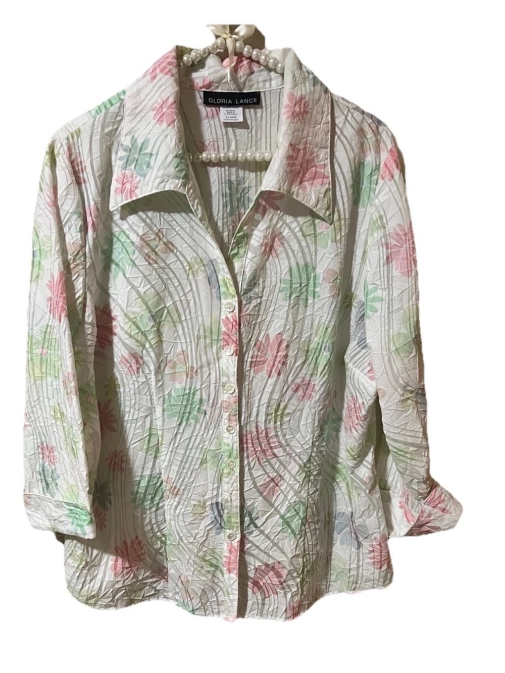 Women's Vintage Gloria Lance Floral 3/4 Sleeve Blouse SZ XL Chest 44 L24 S 18